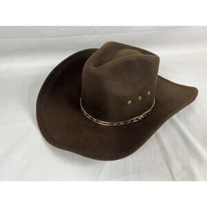 Western Express Men's Cowboy Hat Brown Pinch Front Gold Band Size 54 6 3/4 New